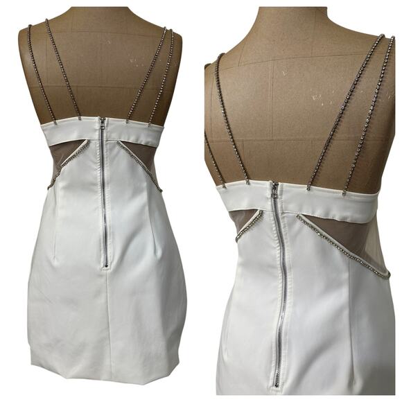 Heiress Beverly Hills Large Mini Dress Premium Diamante Strap Mesh detail White - Picture 4 of 7